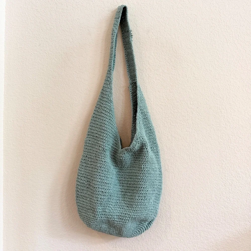 Handmade Crochet Daisy Hobo Bag Sage‎ Green Boho Flower Shoulder Tote Slouchy